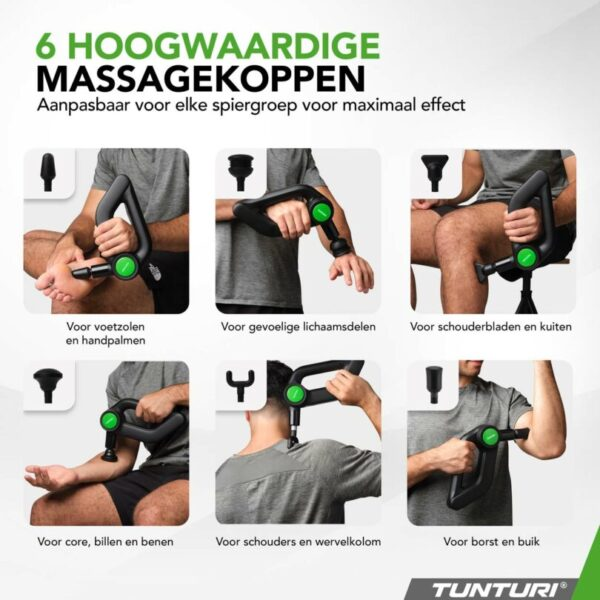 Zes hoogwaardige massagekoppen per spiergroep